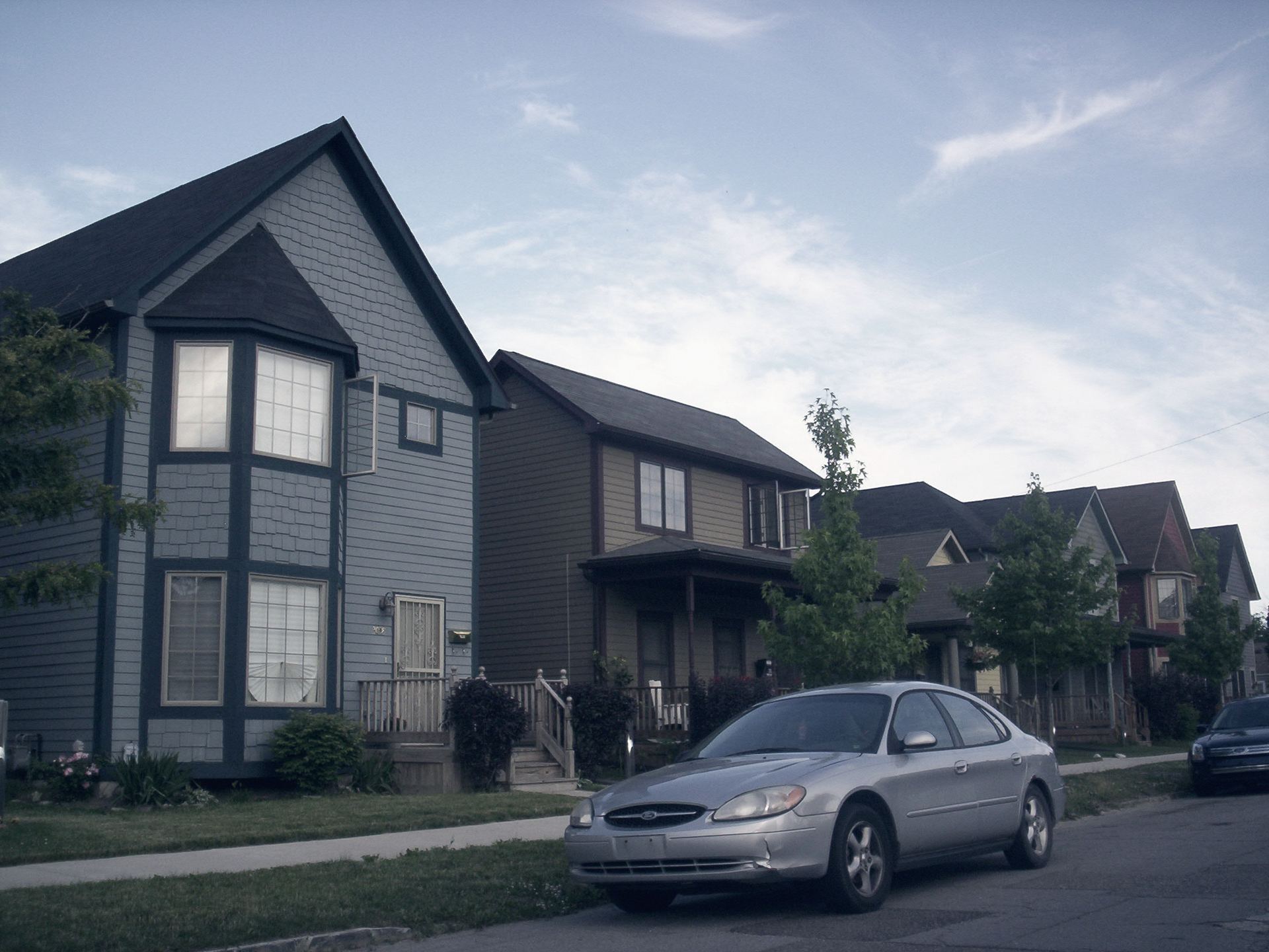 Houses on a residential street in Detroit.