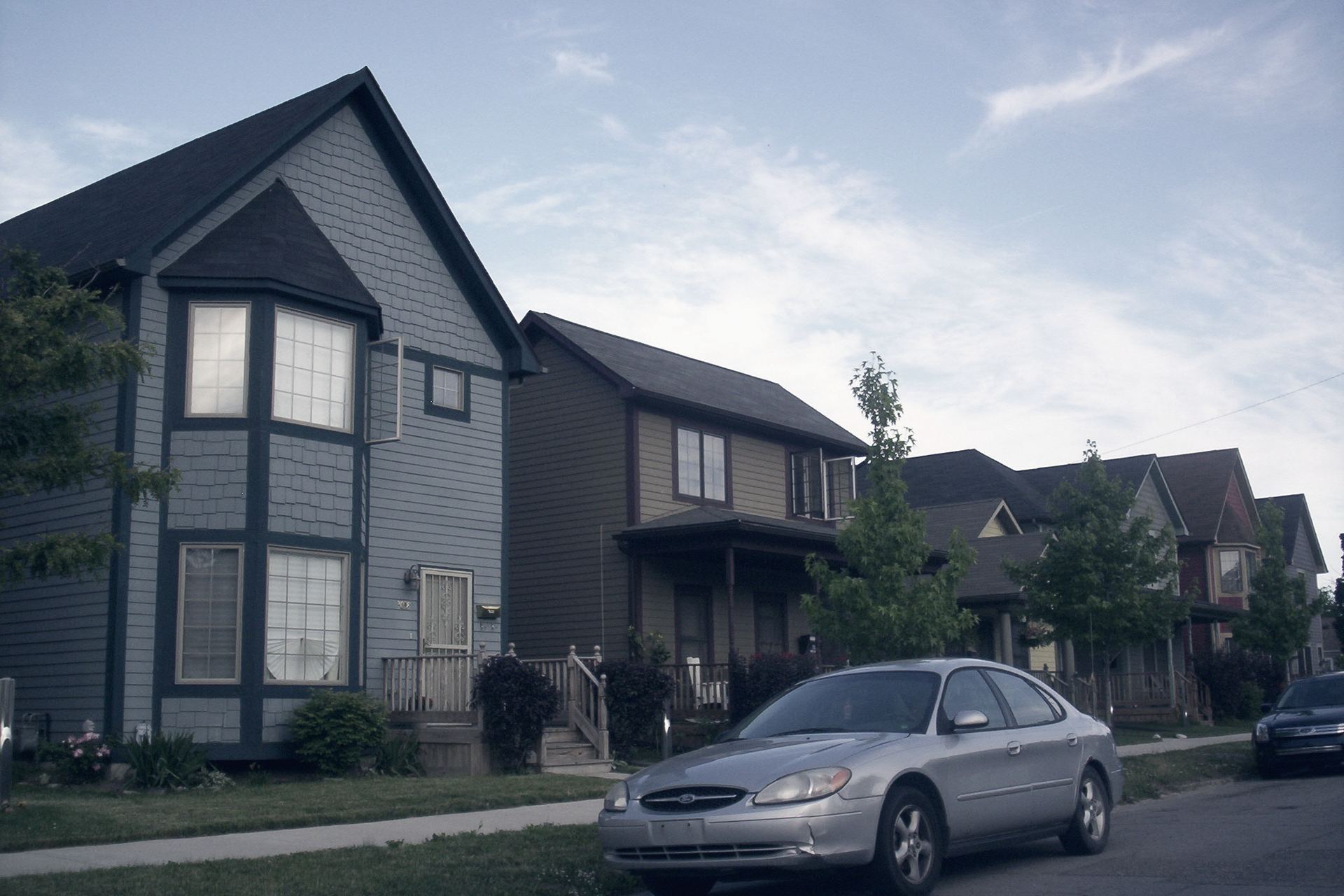 Houses on a residential street in Detroit.
