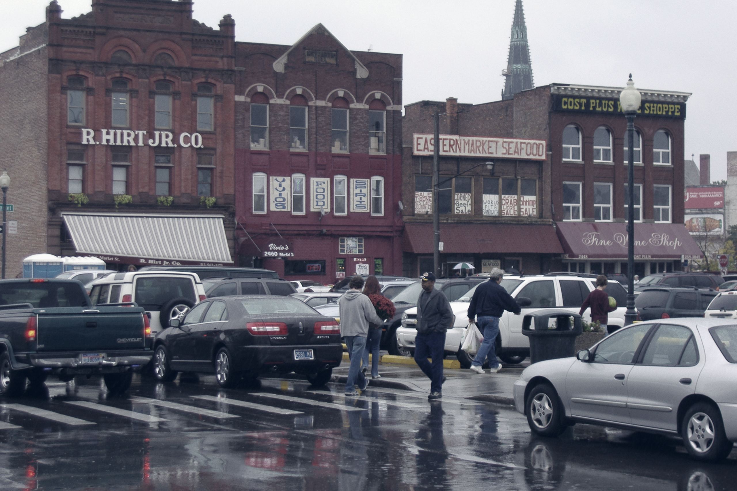 Shops and traders' buildings in Detroit's Eastern Market district.